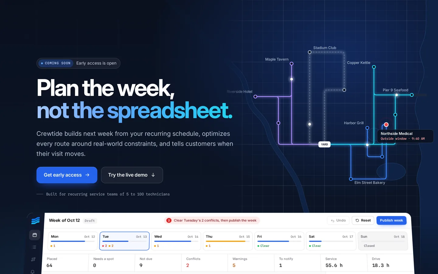 Screenshot: Crewtide, field-service scheduling